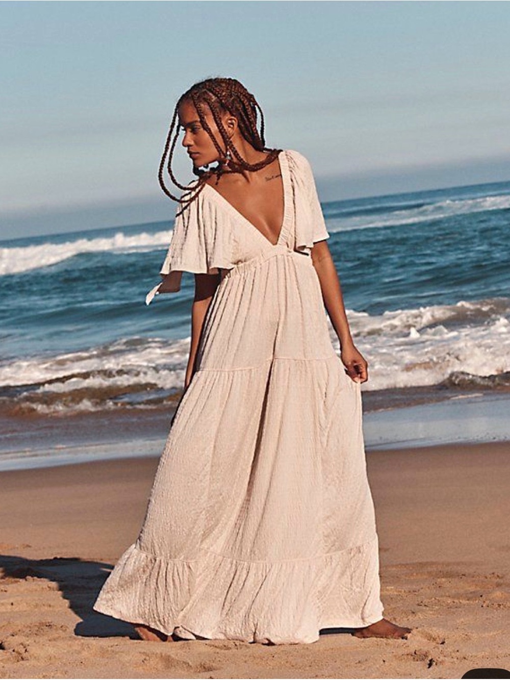Free people beach Women's Cream V-Neck Maxi Dress